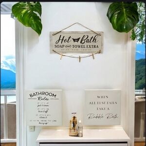 Bathroom Wall Art Canvas Wood Sign Home Decor Bathroom Funny‎ Signs